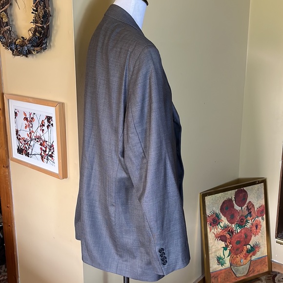 CALVIN KLEIN Size 42 Lightwgt 100% Wool YearRound Classic Blazer Tan/Blue Micro - Picture 4 of 15